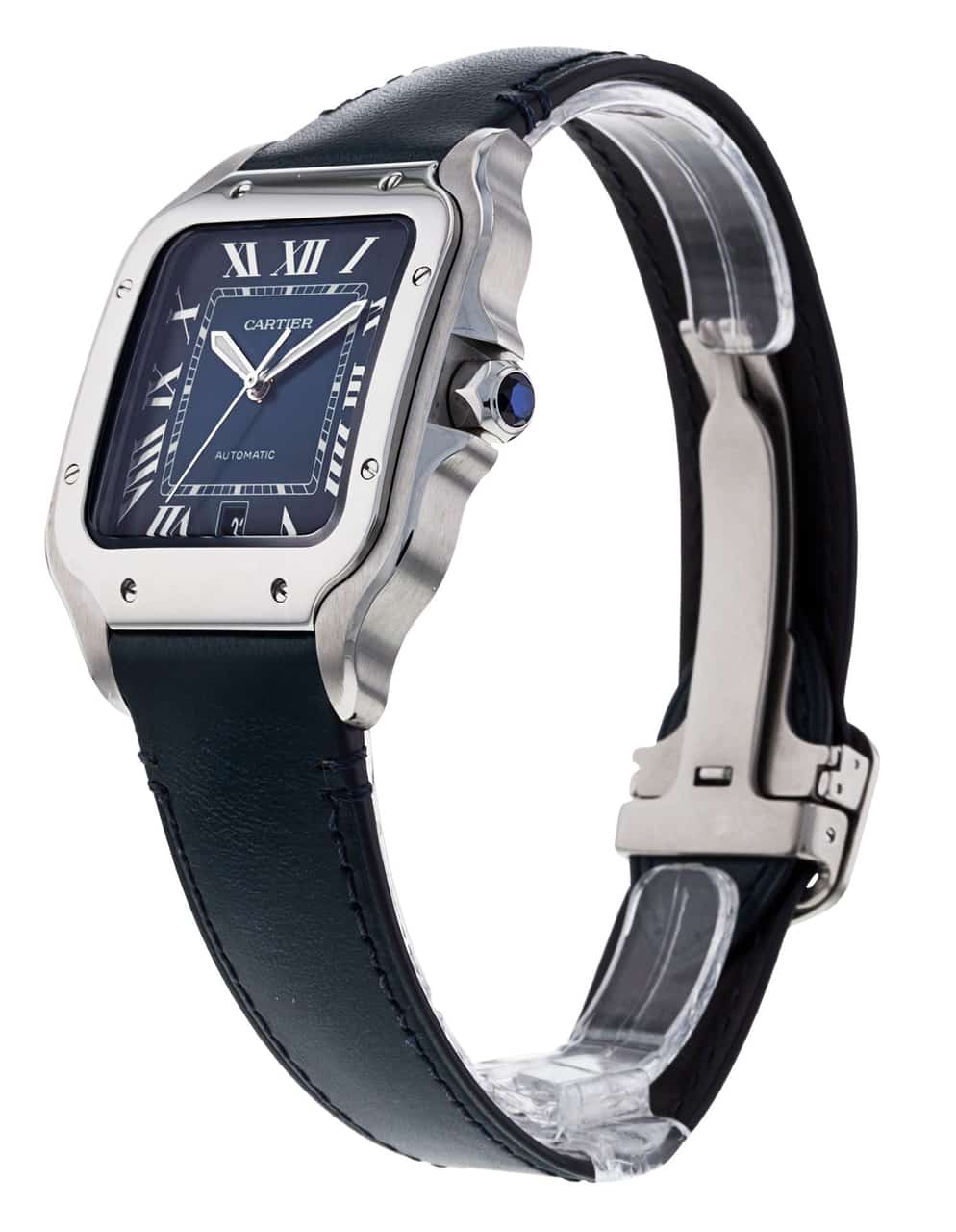 Cartier santos blue leather strap hotsell